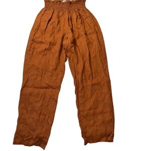 Emme Transitional Linen Pants in Warm Rust Brown